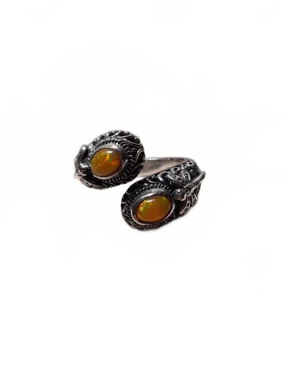 Welo opal bypass ring in sterling silver artisan crafted size 6